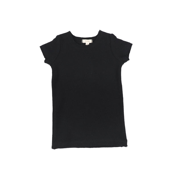 Ribbed T-shirt with Buttons - Black - Ladies