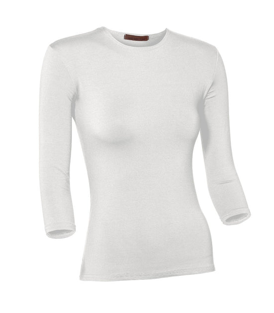 PEABEEJAE Womens Nylon/Lycra 3/4 Sleeve Crop Top White / XS