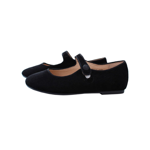 Perroquet Girls Ribbed Velvet Round Front Mary Janes - Black