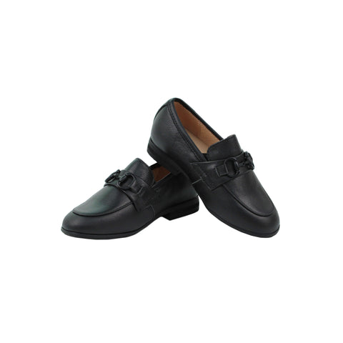 Perroquet Boys Leather Loafer with Chain - Black