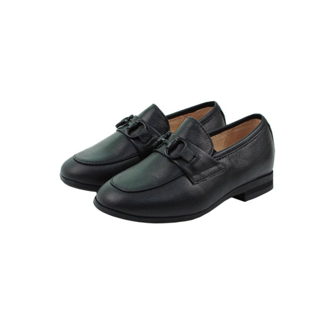 Perroquet Boys Leather Loafer with Chain - Black