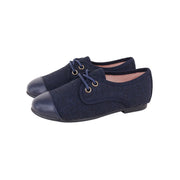 Perroquet Boys Navy Herringbone Oxford Shoes with Navy Leather Cap Toe - Navy