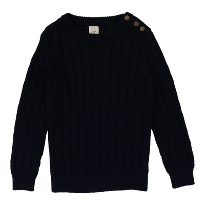 Analogie Cable Crewneck Long Sleeve Sweater - Navy