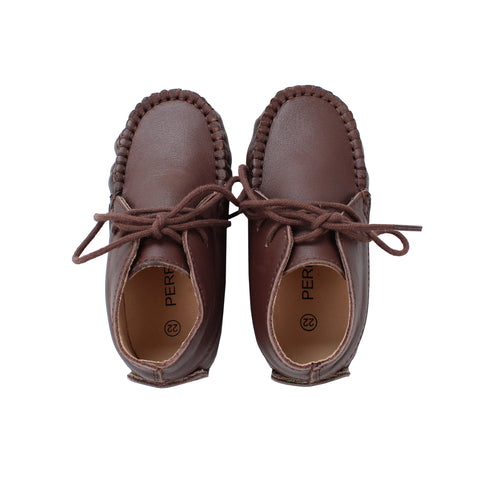 Perroquet Baby Casual Laced Leather Shoes - Dark Brown