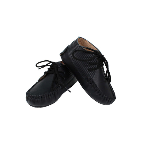 Perroquet Baby Casual Laced Leather Shoes with Lines - Black