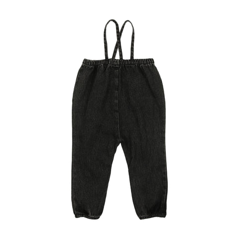 Analogie Denim Bow Suspender Romper - Black Denim