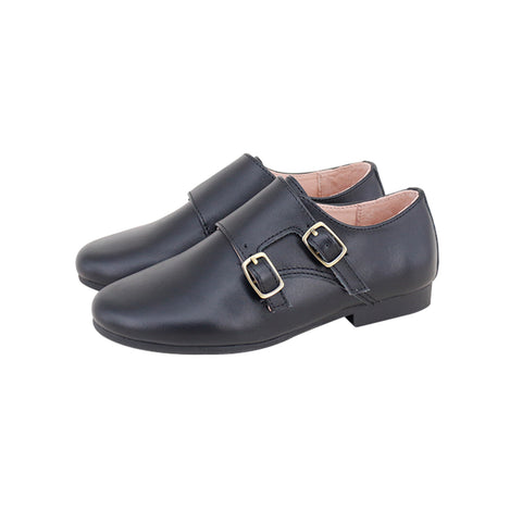 Perroquet Boys Leather Monk Strap Shoes - Black