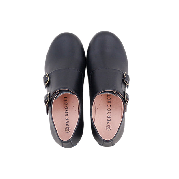 Perroquet Boys Leather Monk Strap Shoes - Black