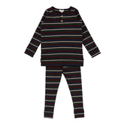 Lil Legs Henley Ribbed Set - Black Multicolor