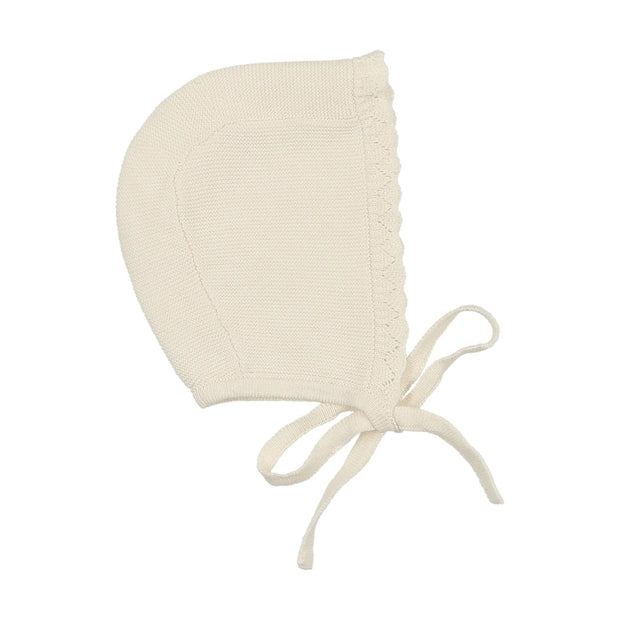 Lilette cream knit collar ruffle bonnet from our Knit Collar.