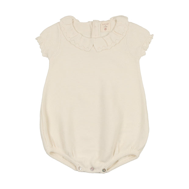 Lilette cream knit collar ruffle romper from our Knit Collar.