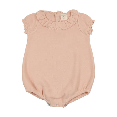 Lilette soft pink knit collar ruffle romper from our Knit Collar.