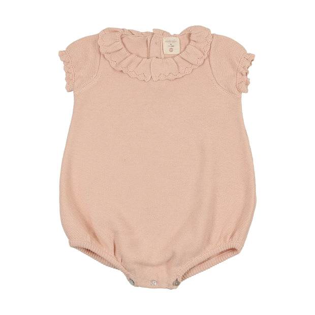 Lilette soft pink knit collar ruffle romper from our Knit Collar.