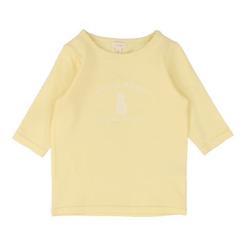 Lil Legs Girls Print T-Shirt Three Quarter Sleeve - Yellow (Vintage Contrast Collection)