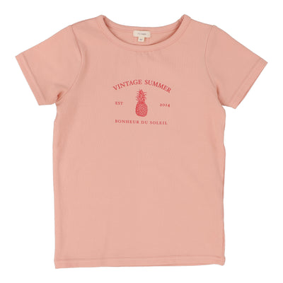 Lil Legs Girls Print T-Shirt Short Sleeve - Coral (Vintage Contrast Collection)