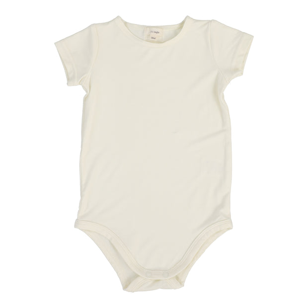 Lil Legs cream bamboo short sleeve onesie from our Vintage Contrast Collection.