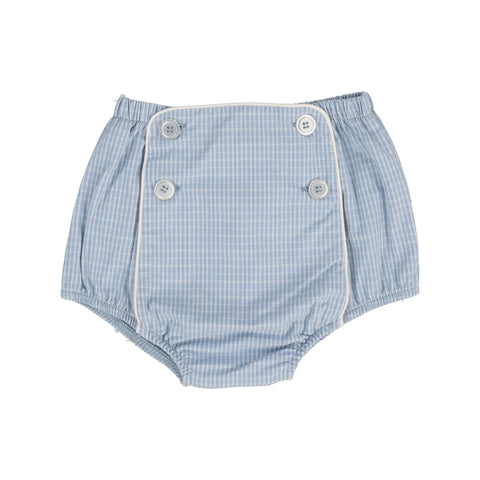 Analogie light blue windowpane button bloomer from our Lightweight Denim Collection.