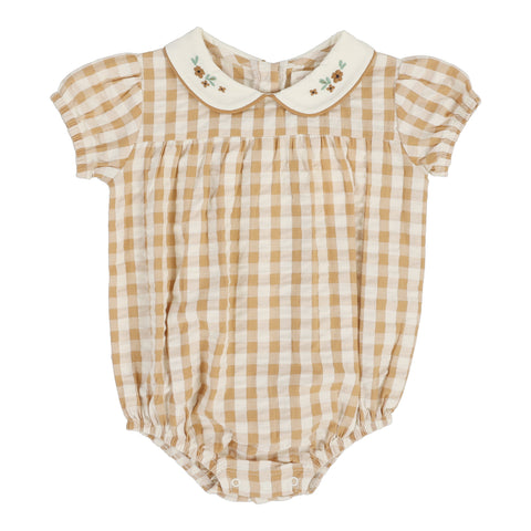 Analogie golden gingham girls romper from our Gingham Dressy Collection.