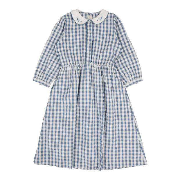 Analogie Gingham Dress Three Quarter Sleeve - Bright Blue