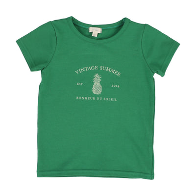 Lil Legs Girls Print T-Shirt Short Sleeve - Green (Vintage Contrast Collection)