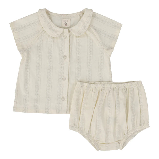 Analogie Ivy Stripe Collar Set - Cream/Taupe