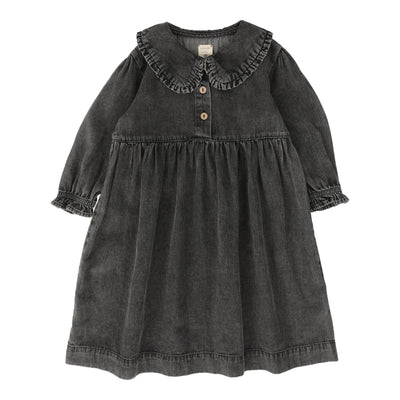 Analogie Stonewash Peter Pan Dress Long Sleeve - Black Wash