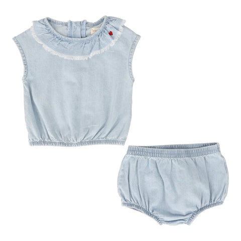 Analogie light wash girls fringe set from our Lightweight Denim Collection.