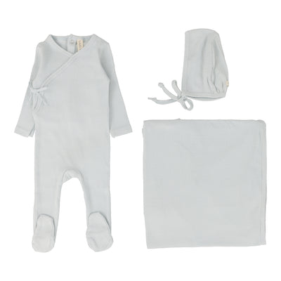 Lilette Pinpoint Wrapover Layette Set - Sky Blue