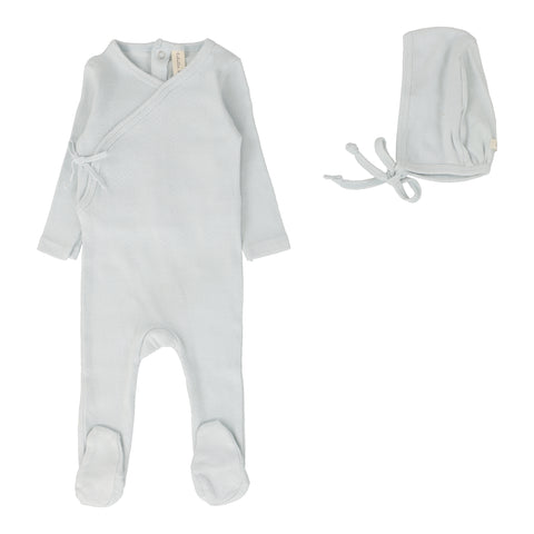 Lilette Pinpoint Wrapover Footie Set - Sky Blue