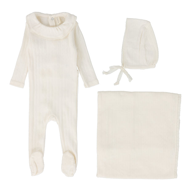 Lilette Fine Pointelle Ruffle Layette Set - Milk