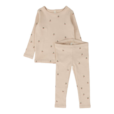 Lilette Scattered Cherry Long Sleeve Set - Pale Peach Base