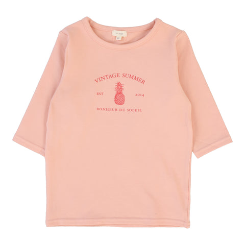 Lil Legs Girls Print T-Shirt Three Quarter Sleeve - Coral (Vintage Contrast Collection)