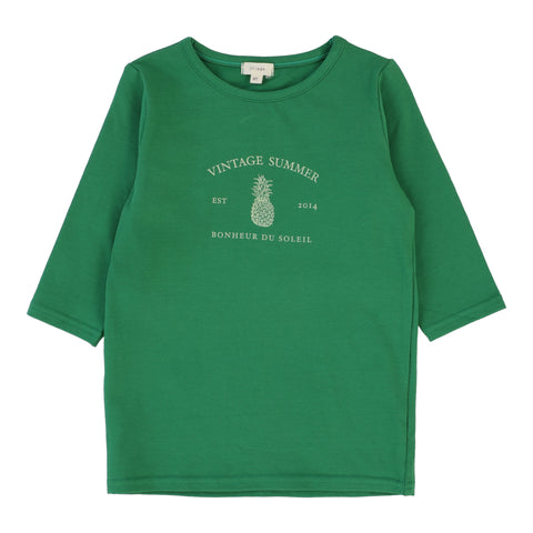 Lil Legs Girls Print T-Shirt Three Quarter Sleeve - Green (Vintage Contrast Collection)