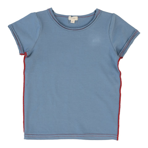 Lil Legs Basic Girls T-Shirt Short Sleeve - Blue (Vintage Contrast Collection)