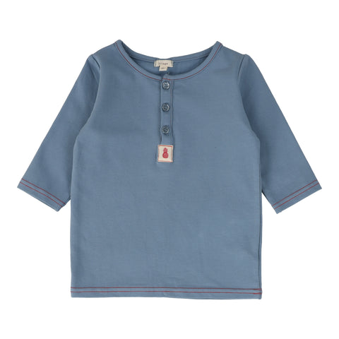 Lil Legs Girls Henley T-Shirt Three Quarter Sleeve - Blue (Vintage Contrast Collection)