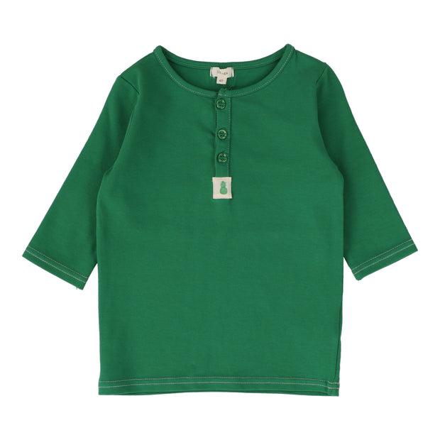 Lil Legs Girls Henley T-Shirt Three Quarter Sleeve - Green (Vintage Contrast Collection)