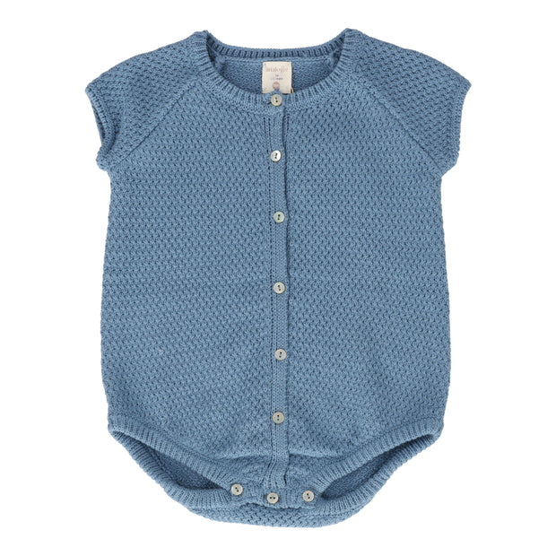 Analogie bright blue knit boys romper from our Poplin Collection.