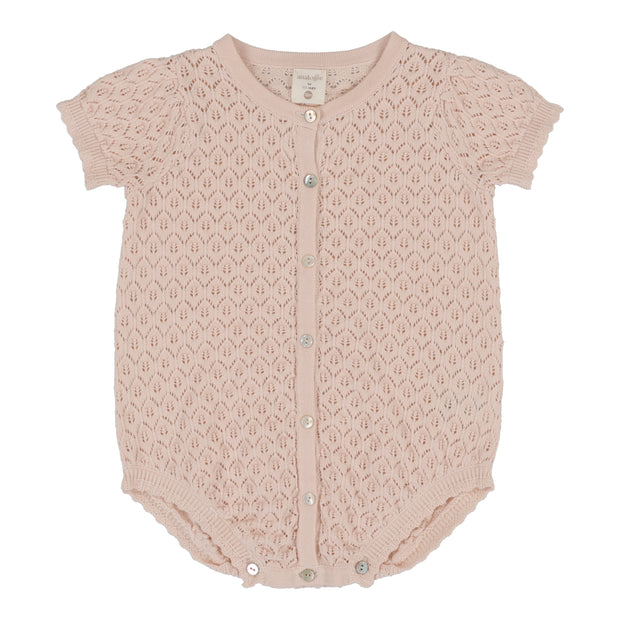 Analogie pearl pink knit girls romper from our Dressy Knit Basics.