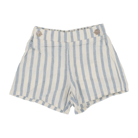 Analogie blue linen stripe pull on shorts from our Linen Stripe Collection.