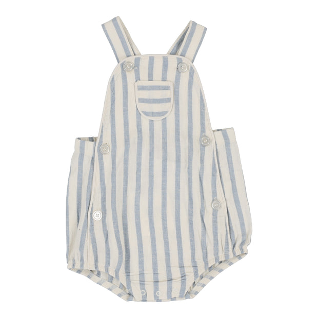 Analogie blue linen stripe pocket romper from our Linen Stripe Collection.