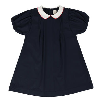 Analogie Puff Sleeve Dress Short Sleeve - Navy (Poplin Collection)