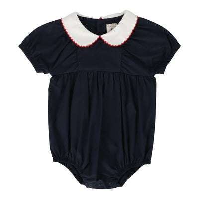 Analogie navy peter pan girls romper from our Stonewash Collection.