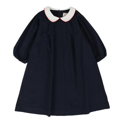 Analogie navy puff sleeve dress three quarter sleeve from our Poplin Collection.