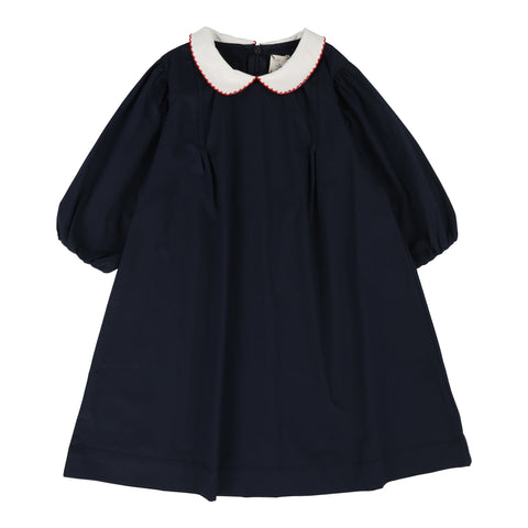 Analogie Puff Sleeve Dress Three Quarter Sleeve - Navy (Poplin Collection)