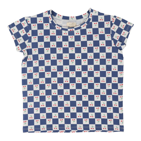 Lil Legs Checked Tulip T-Shirt Short Sleeve - Blue (Printed Weekday Collection)