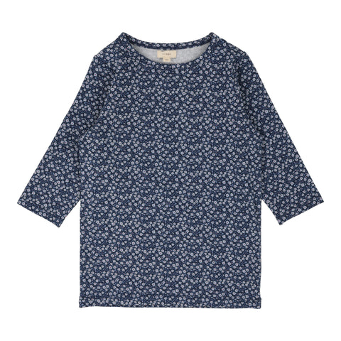 Lil Legs Poppy Floral T-Shirt Three Quarter Sleeve - Navy (Printed Weekday Collection)