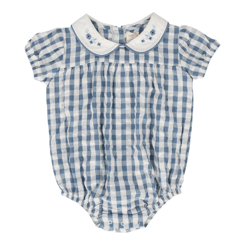 Analogie bright blue gingham girls romper from our Gingham Dressy Collection.