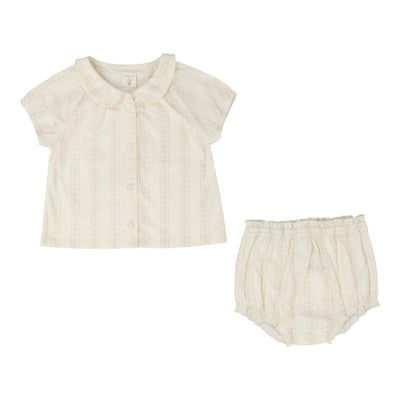 Analogie Ivy Stripe Puff Sleeve Set - Cream/Pink