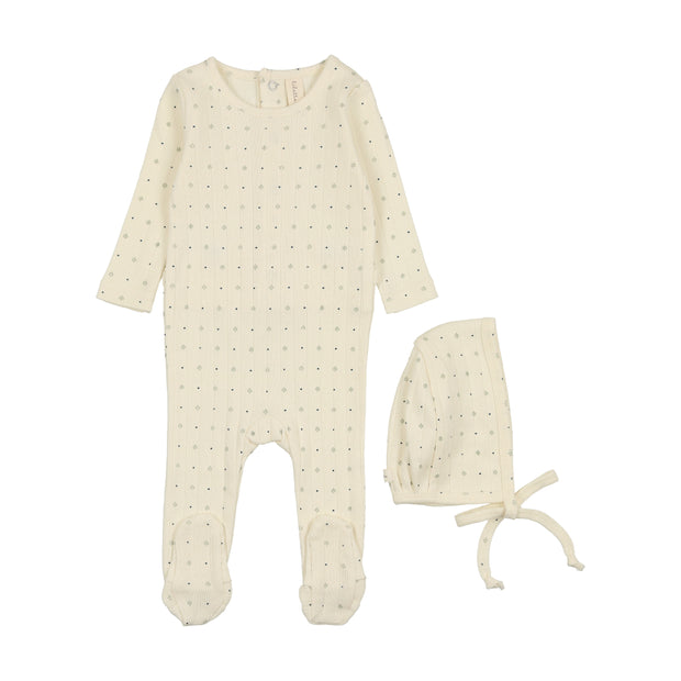 Lilette Linear Printed Footie Set - Cream/Navy Dot