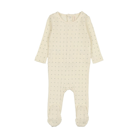 Lilette Linear Printed Footie - Cream/Navy Dot